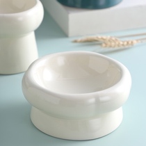 Cream white ceramic cat bowl protects cervical spine high feet dog Cat food bowl Cat food bowl Rice bowl Water bowl anti-knock