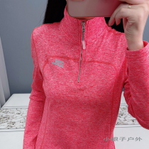 New outdoor quick-drying clothes long sleeve T-shirt womens autumn and winter thin velvet warm elastic stand collar running fitness sportswear