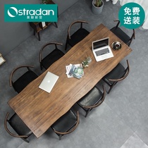 Solid wood conference table Long table Industrial style office furniture Rectangular large table Log office desk and chair combination