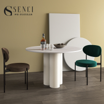 Fashionable White Rock board small round dining table household with turntable dining table and chair combination small apartment 2 4 people 6 people