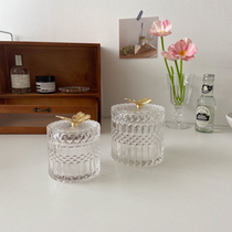 Ins wind golden butterfly transparent glass jar with lid jewelry cotton swab storage box desktop storage