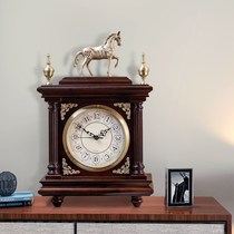 Brass European silent table clock Chinese classical solid wood clock living room table clock American retro home sitting clock