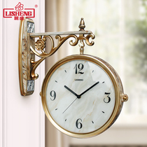 Lisheng European double-sided wall clock living room atmospheric mute American light luxury clock quartz clock creative home wall watch