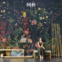 Ke Pu American hand-painted flowers and birds TV background wallpaper beautiful flower murals living room seamless sofa Wall cloth