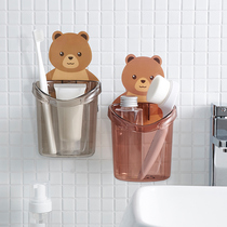 Toothbrush rack non-perforated toilet washroom wall-mounted toothpaste comb box couple cute for two