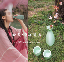 Shadow Building Ancient Dress Writing Real Hanfu Exterior View Photo Wine Jug Ceramic Wine Glass Ancient Wind Fairy Photography Props