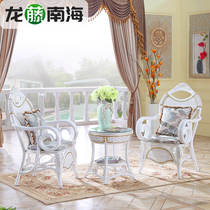European-style solid wood real Vine Chair coffee table three-piece combination white leisure balcony table and chair light luxury living room back chair