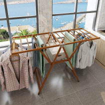 Balcony drying rack Floor folding household drying quilt artifact Bedroom hanging clothes rod solid wood drying rack