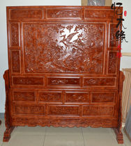 Woodcarving seat screen antique Chinese porch partition screen full solid wood double-sided carving floor screen Phoenix Peony