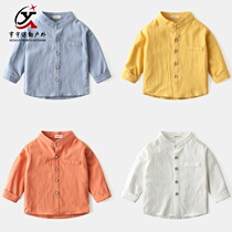 Children long sleeve shirt 2021 autumn new boy stand collar solid color shirt baby cotton coat tide childrens clothing