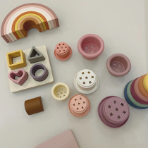 ins Wind baby children silicone educational toys stacked on the Cup pile pile music rainbow bite music building block shape cognition