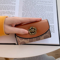 Key Pack woman 2021 new net red explosion Delicate Small Mountain Tea Flowers Genuine Leather Multifunction Car Key Buckle Bag