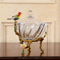Enamel crystal glass storage storage candy jar with lid food storage Sino-American European dried fruit plate decorative jar