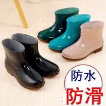 Middle tube elderly shallow mouth large size water shoes women rain boots short Tube Mens Four Seasons Labor high plus size fashion