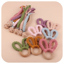 DIY baby creative beech tooth toy with hand - made cotton knitting rabbit ears bite teeth grinding rods
