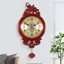 Solid wood hanging clocks Living room Chinese Wind Home Atmosphere Red wood clocks New Chinese style hanging table Classical luxury clock hanging wall