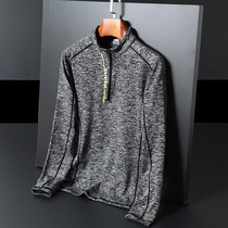 Autumn and winter plus velvet quick-drying T-shirt mens long sleeve sweat-absorbing sports running quick-drying stand collar outdoor mountaineering fitness shirt