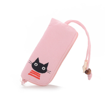 Cara Cat Embroidery Pattern Cute Zipper Cloth Art Vertical Paragraph Pure Color Lock Spoon Key Cover Car Key Bag