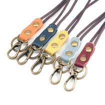 Small round elephant head layer cow leather key buckle wrist hanging buckle key hanging buckle car key buckle key hanging rope hanging neck rope
