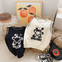 Childrens clothing 2021 autumn new boys and girls Joker foreign gas cartoon color collar knitwear sleeveless vest tide tide