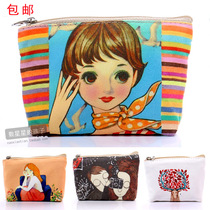 Korean Cartoon Creative Canvas Mini Coin Bag Zero Money Bag Schoolgirl Cute Zipped hands with small purse