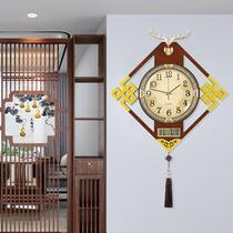 New Chinese living room wooden wall clock creative perpetual calendar wall watch Chinese style deer head clock atmospheric decorative clock