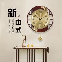 2021 New New Chinese style solid wood wall clock living room home high-grade light luxury watches fashion Chinese style hanging wall clock