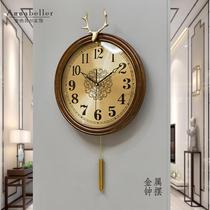Solid Wood New Chinese wall clock living room silent quartz clock home atmosphere hanging wall fashion creative bedroom clock