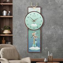 New Chinese style solid wood wall clock living room silent decorative painting wall clock personality creative atmosphere Chinese style hanging wall clock