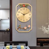New Chinese pure copper wall clock living room creative wall clock home decoration fashion quartz clock light luxury clock atmosphere