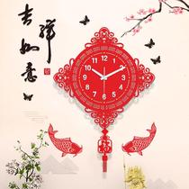 New Chinese hanging clock Living room Creative Luminous Clock Home Fashion Atmosphere China Wind Clock Hanging Wall Decoration Hanging Watch
