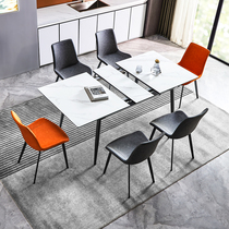 Italian light luxury hidden induction cooker rectangular household dining table telescopic folding multifunctional rock board dining table and chair combination