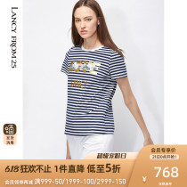 朗姿2020夏季法式休闲海军风显瘦条纹垂坠凉爽棉薄T恤女商场同款