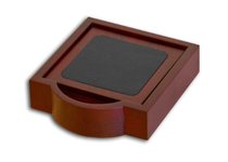 Dacasso Rosewood and Leather 4 Coaster Set up Castle Mei