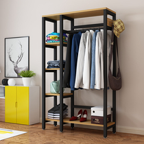Simple wrought iron coat rack floor bedroom wooden hanger household multifunctional storage rack storage simple wardrobe