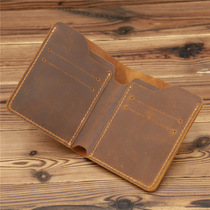 Original retro short Genuine Leather Wallet Thin Mans Head Layer Bull Leather Minimalist Money Clip Mad Mapi Driving License Leather Wallet