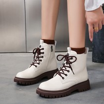 TATA JIDI he her base British style Martin boots female white retro Korean version handsome locomotive small short boots female