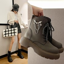 TATA JIDI he her base Martin boots female autumn boots thick soled womens boots single boots black short tube lace up boots