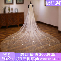 Champagne long big tail bridal wedding veil vibrato with sparkling big veil net red photo veil