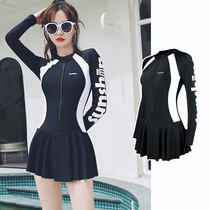 Large size swimsuit female fat mm one-piece long-sleeved meat cover thin conservative student swimsuit summer sunscreen professional sports section