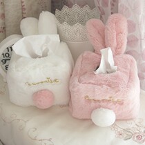 Soft cute pink bunny rabbit plush paper towel set rabbit ear home car living room paper towel box cartoon drawing paper box
