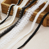 White beaded lace trim accessories Pearl collar lace belt Black clothing clothing decoration Handmade DIY