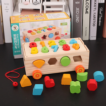 Infants and childrens early education educational toy wooden porous trailer shape digital cognitive puzzle building block intelligence box