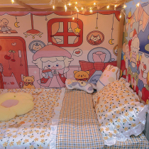 Illustrator cooperation cartoon girl background cloth birthday festival hanging cloth bedroom dormitory big transformation bedside wall cloth