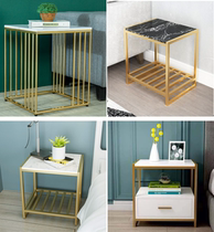 Modern light luxury style simple bedside table black and white bright paint stainless steel gilded bedroom storage cabinet