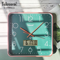 TELESONIC Uranus radio clock living room wall clock square home mute bedroom wall clock calendar time clock