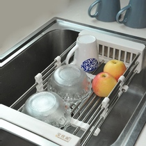 Kitchen sink drain basket stainless steel sink drain rack telescopic countertop single-layer storage rack