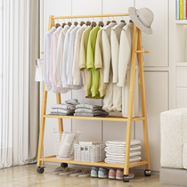 Room simple hanger Floor-to-ceiling household bedroom net red drying clothes rack storage rack Mobile solid wood coat rack