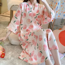 Summer nightskirts women Summer cotton gauze kimono robes spring and autumn thin Japanese sweat steamed clothes Japanese bathrobe pajamas