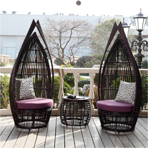 Outdoor table and table rattan chair tea table three sets balcony terrace outdoor patio rattan chasha chair creative art seat